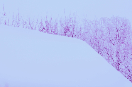 Winter  roof  abstract blurred background. Winter roof in garden  background with snow driftsの写真素材