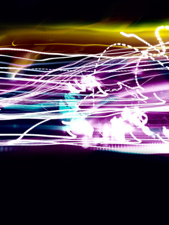 Blur space travel concept with blurred lights trails making pattern on background.の写真素材