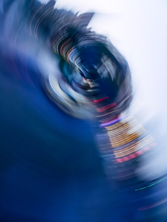 Abstract night light bokeh defocused background. Blur cityscape background.の写真素材