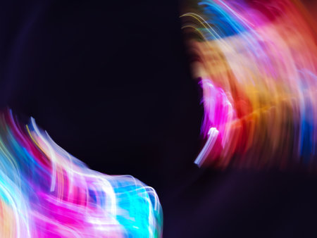 Spacecraft flight bokeh blurred no focus texture. Spacecraft flies in space wavy natural gradient blur texture.の写真素材
