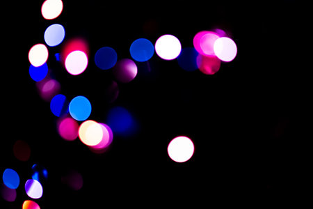 Boke colorful bright neon rays for party background night view. Night view blurred texture with neon light.の写真素材