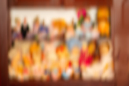 Blur unfocused image of aisle in super market with buyers. Blurred defocused boke image of people in shopping mall.の写真素材