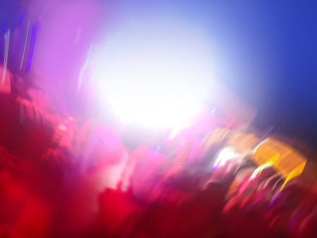 Crowd on night club concert blur bokeh. Crowd is dancing and having fun in night club blur bokeh.の写真素材