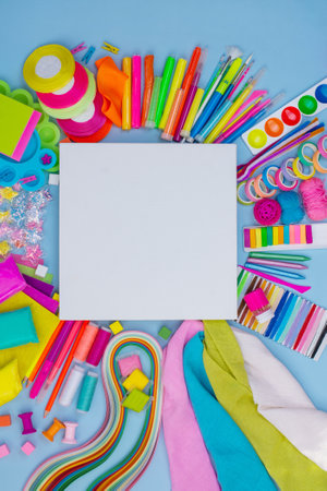 White canvas frame mock up template. Mock up canvas. Home workshop concept. DIY handmade decor homemade idea.の写真素材