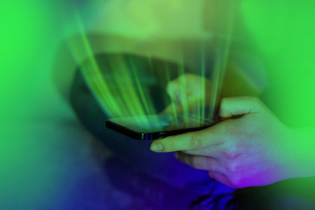 Using a tablet for digital identity verification on telephone. Internet of behaviors.の写真素材