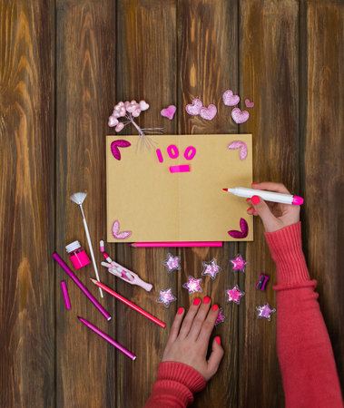 Do needlework hobby. Concept of needlework. Everything for handmade.の写真素材