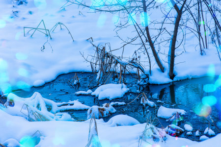 Snow texture with perspective. Winter snowy landscape.の写真素材