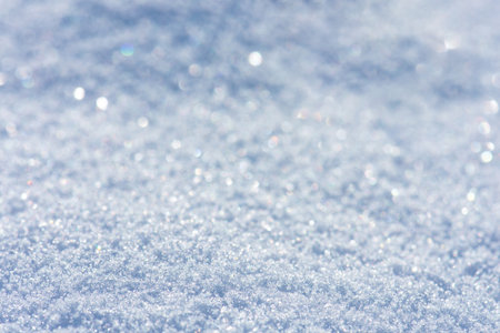Winter bright falling snow texture. Fresh snow cover closeup.の写真素材