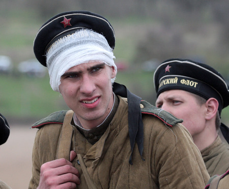 Odessa, Ukraine - May 6: Fragment Reconstruction combat events in 1943, in the Battle of Odessa in the Second World War of 1941-1945. Soviet soldiers, May 6, 2012 in Odessa, Ukraine のeditorial素材