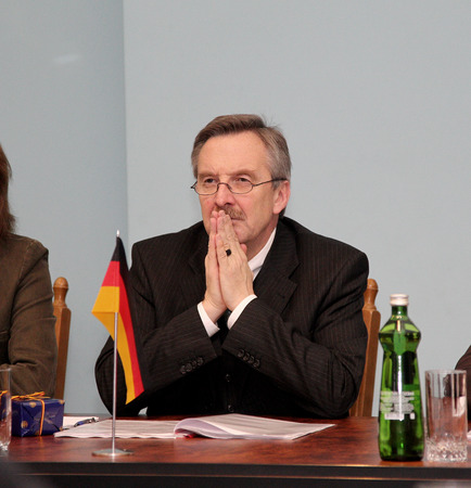 Odessa, Ukraine - November 23, 2010: Ambassador Extraordinary and Plenipotentiary of the Federal Republic of Germany in Ukraine, Dr. Hans-Jurgen Heimsoeth, November 23, 2010 in Odessa, Ukraine.のeditorial素材