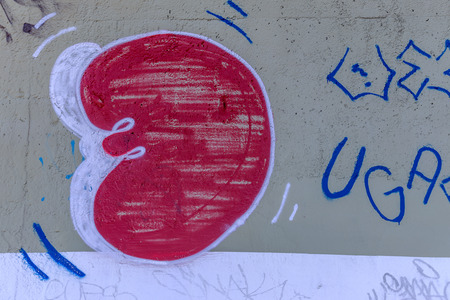 Beautiful street art graffiti. Abstract creative drawing fashion colors on the walls of the city. Urban Contemporary Cultureのeditorial素材