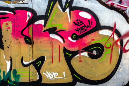 Beautiful street art graffiti. Abstract creative drawing fashion colors on the walls of the city. Urban Contemporary Cultureのeditorial素材