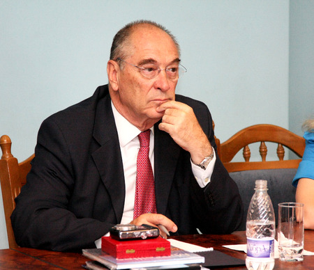 Odessa, Ukraine - June 30, 2010: The French delegation mayor and vice-mayor of Marseille Jacques Rocca Serra and Didier Parakian on an official visit in the regional administration, June 30, 2010 in Odessa, Ukraine.のeditorial素材