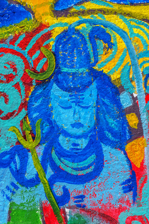 Beautiful street art graffiti. Abstract creative drawing fashion colors on the walls of the city. Urban Contemporary Cultureの写真素材