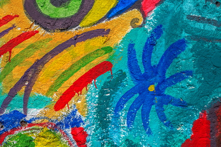 Beautiful street art graffiti. Abstract creative drawing fashion colors on the walls of the city. Urban Contemporary Cultureの写真素材