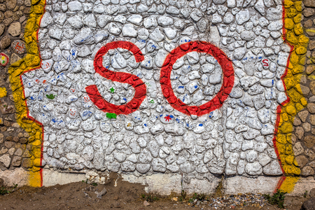 Beautiful street art graffiti. Abstract creative drawing fashion colors on the walls of the city. Urban Contemporary Cultureの写真素材