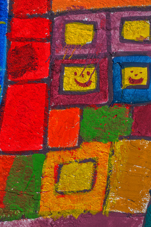 Beautiful street art graffiti. Abstract creative drawing fashion colors on the walls of the city. Urban Contemporary Cultureの写真素材