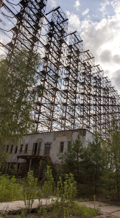 Large antenna field. Soviet radar system "Duga" at Chernobyl nuclear power plant. ABM missile defense. Antenna field, over-the-horizon radar. Military object of USSR ABM. Secret Soviet Chernobyl -2のeditorial素材