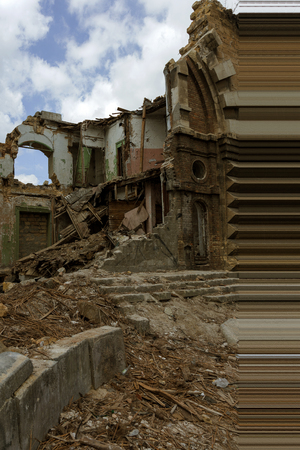 Ruins of historic historic house of Massons. Ruined house. old historical ramshackle house was destroyed after violent storm and earthquake. Odessa, 2017.  ruins of historic residential buildingの写真素材