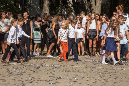 ODESSA, UKRAINE September 1, 2018: September 1, day of the celebration of knowledge. Smiling happy...
