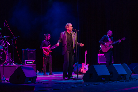 ODESSA, UKRAINE - Nov. 4, 2018: concert performance by Adriano Celentano. Soloist of the music group - Adolfo Sebastiani - famous singer, showman Celentano. Tribute Show Celentano. Italian pop legendのeditorial素材