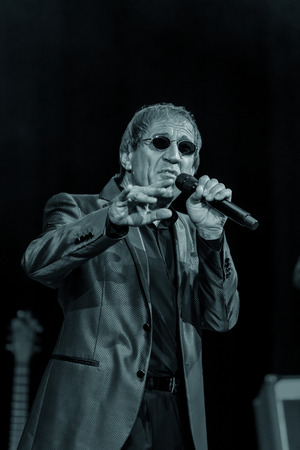 ODESSA, UKRAINE - Nov. 4, 2018: concert performance by Adriano Celentano. Soloist of the music group - Adolfo Sebastiani - famous singer, showman Celentano. Tribute Show Celentano. Italian pop legendのeditorial素材