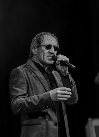 ODESSA, UKRAINE - Nov. 4, 2018: concert performance by Adriano Celentano. Soloist of the music group - Adolfo Sebastiani - famous singer, showman Celentano. Tribute Show Celentano. Italian pop legendのeditorial素材