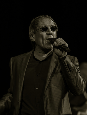 ODESSA, UKRAINE - Nov. 4, 2018: concert performance by Adriano Celentano. Soloist of the music group - Adolfo Sebastiani - famous singer, showman Celentano. Tribute Show Celentano. Italian pop legendのeditorial素材