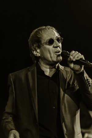 ODESSA, UKRAINE - Nov. 4, 2018: concert performance by Adriano Celentano. Soloist of the music group - Adolfo Sebastiani - famous singer, showman Celentano. Tribute Show Celentano. Italian pop legendのeditorial素材