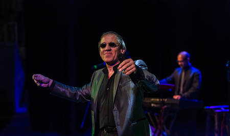 ODESSA, UKRAINE - Nov. 4, 2018: concert performance by Adriano Celentano. Soloist of the music group - Adolfo Sebastiani - famous singer, showman Celentano. Tribute Show Celentano. Italian pop legendのeditorial素材