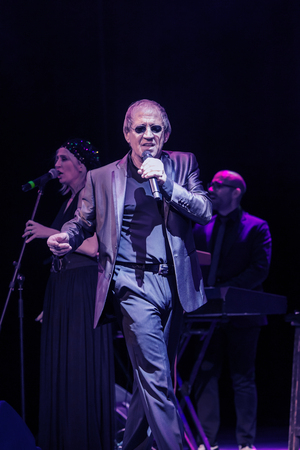 ODESSA, UKRAINE - Nov. 4, 2018: concert performance by Adriano Celentano. Soloist of the music group - Adolfo Sebastiani - famous singer, showman Celentano. Tribute Show Celentano. Italian pop legendのeditorial素材