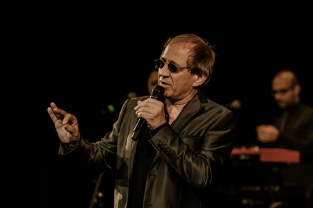 ODESSA, UKRAINE - Nov. 4, 2018: concert performance by Adriano Celentano. Soloist of the music group - Adolfo Sebastiani - famous singer, showman Celentano. Tribute Show Celentano. Italian pop legendのeditorial素材
