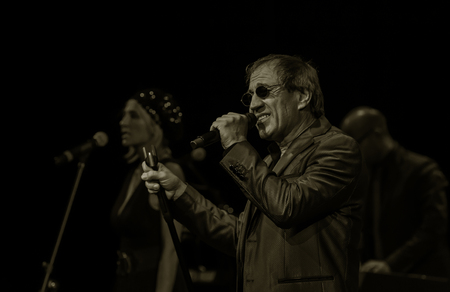 ODESSA, UKRAINE - Nov. 4, 2018: concert performance by Adriano Celentano. Soloist of the music group - Adolfo Sebastiani - famous singer, showman Celentano. Tribute Show Celentano. Italian pop legendのeditorial素材