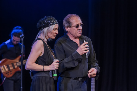 ODESSA, UKRAINE - Nov. 4, 2018: concert performance by Adriano Celentano. Soloist of the music group - Adolfo Sebastiani - famous singer, showman Celentano. Tribute Show Celentano. Italian pop legendのeditorial素材