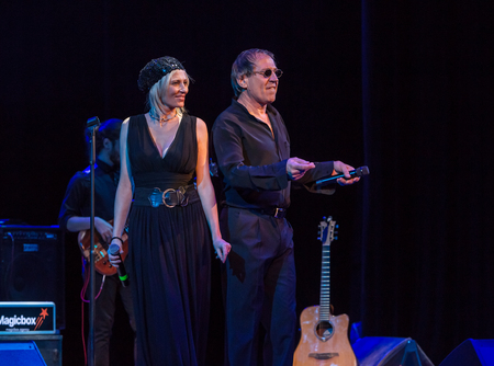 ODESSA, UKRAINE - November 4, 2018: concert performance by Adriano Celentano. The soloist of the music group - Adolfo Sebastiani - famous singer, showman Celentano. Show Tribute. Italian pop legendのeditorial素材