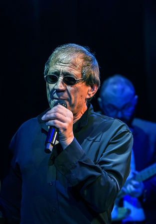 ODESSA, UKRAINE - November 4, 2018: concert performance by Adriano Celentano. The soloist of the music group - Adolfo Sebastiani - famous singer, showman Celentano. Show Tribute. Italian pop legendのeditorial素材