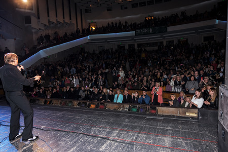 ODESSA, UKRAINE - Nov. 4, 2018: concert performance by Adriano Celentano. Soloist of the music group - Adolfo Sebastiani - famous singer, showman Celentano. Tribute Show Celentano. Italian pop legendのeditorial素材