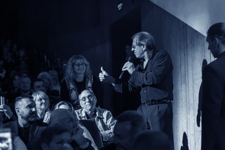 ODESSA, UKRAINE - Nov. 4, 2018: concert performance by Adriano Celentano. Soloist of the music group - Adolfo Sebastiani - famous singer, showman Celentano. Tribute Show Celentano. Italian pop legendのeditorial素材