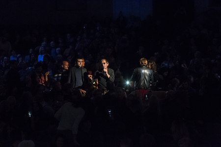 ODESSA, UKRAINE - Nov. 4, 2018: concert performance by Adriano Celentano. Soloist of the music group - Adolfo Sebastiani - famous singer, showman Celentano. Tribute Show Celentano. Italian pop legendのeditorial素材
