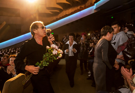 ODESSA, UKRAINE - Nov. 4, 2018: concert performance by Adriano Celentano. Soloist of the music group - Adolfo Sebastiani - famous singer, showman Celentano. Tribute Show Celentano. Italian pop legendのeditorial素材