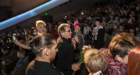 ODESSA, UKRAINE - Nov. 4, 2018: concert performance by Adriano Celentano. Soloist of the music group - Adolfo Sebastiani - famous singer, showman Celentano. Tribute Show Celentano. Italian pop legendのeditorial素材