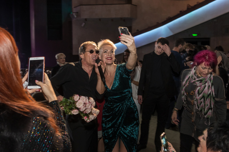 ODESSA, UKRAINE - Nov. 4, 2018: concert performance by Adriano Celentano. Soloist of the music group - Adolfo Sebastiani - famous singer, showman Celentano. Tribute Show Celentano. Italian pop legendのeditorial素材