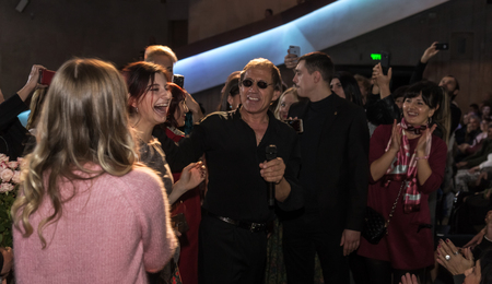 ODESSA, UKRAINE - Nov. 4, 2018: concert performance by Adriano Celentano. Soloist of the music group - Adolfo Sebastiani - famous singer, showman Celentano. Tribute Show Celentano. Italian pop legendのeditorial素材