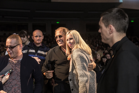 ODESSA, UKRAINE - Nov. 4, 2018: concert performance by Adriano Celentano. Soloist of the music group - Adolfo Sebastiani - famous singer, showman Celentano. Tribute Show Celentano. Italian pop legendのeditorial素材