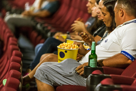 Odessa, Ukraine July 21 2917: Spectators watch a movie in the theater during an international film festival in Odessa. Spectators at a concert in the cinema watching the showのeditorial素材