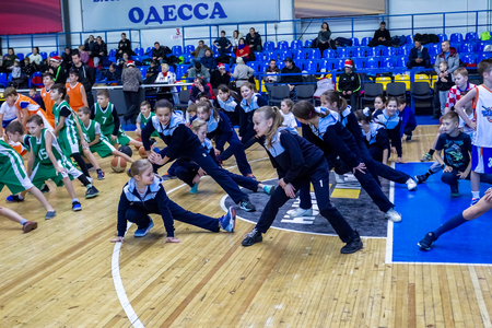 Odessa, Ukraine - December 23, 2018: young children play basketball, participate in children's sports competitions during celebration children's sports basketball club of children's sports schoolのeditorial素材