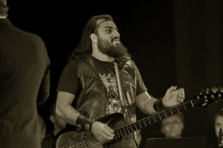 ODESSA, UKRAINE - January 24, 2019: Rock band playing live music on stage. Ivan Voron and the Beast...