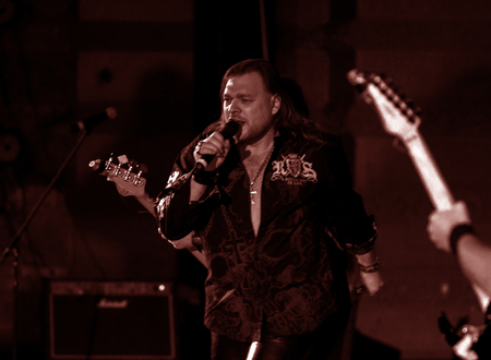 ODESSA, UKRAINE - January 24, 2019: Rock band playing live music on stage. Ivan Voron and the Beast are invited to Hard Rock Show. A tough musical event at a live hard rock music festival in Odessaのeditorial素材