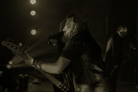 ODESSA, UKRAINE - January 24, 2019: Rock band playing live music on stage. Ivan Voron and the Beast...