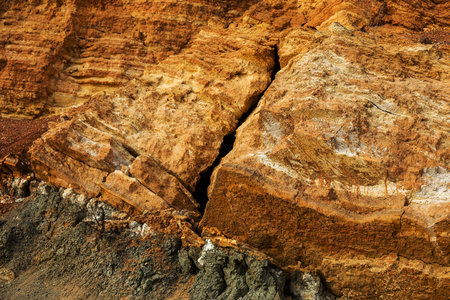 Landslide zone on Black Sea coast. Rock of sea rock shell. Zone of natural disasters during rainy...